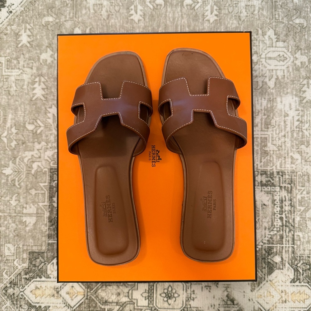 Hermès Oran Sandals 36.5 Tan or Gold